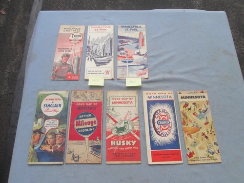 Vtg. Lot (8)  Maps Minnesota & Mpls.  St. Paul Tydol Sinclair Husky Western Oil - product listing photo