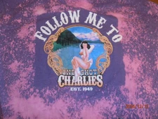 "FOLLOW ME TO ONE SHOT CHARLIES" EST. 1949 HARRISON,ID S/S T-SHIRT MENS SZ XL