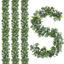 4pcs 26.4ft Artificial Eucalyptus Garland Greenery Garland Fake Eucalyptus Le...