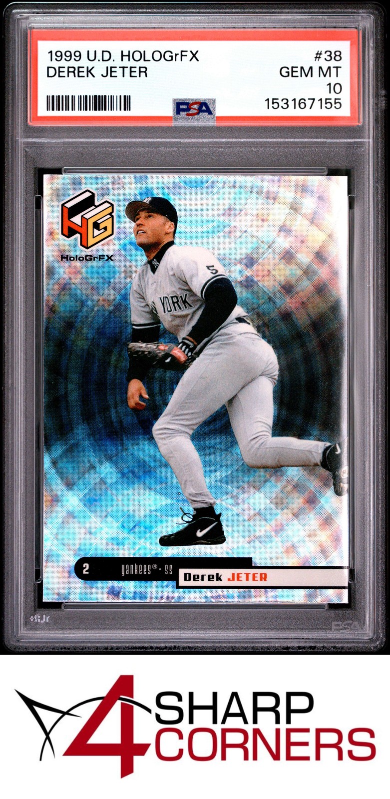 1999 UPPER DECK HOLOGrFX #38 DEREK JETER YANKEES HOF PSA 10 view 1