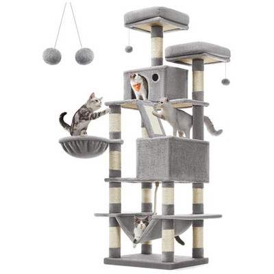 Plush Multi-Level Cat Condo: 66.1-Inch Tower with Scratching Posts & Pompoms