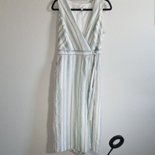 Adelyn Rae Women's M White/Blue Striped Wide-Leg Jumpsuit V-Neck Sleeveless