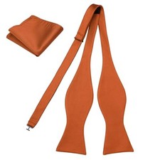 Men's Woven Self Tie Bow Tie and Pocket Square Men's Formal Wear 024-orange
