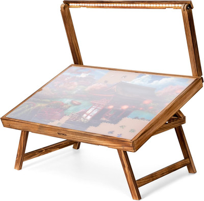 Jigsaw Puzzle Table with LED Light, Jigsaw Puzzle Board with Folding Legs and Co