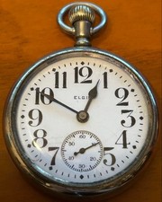 ELGIN USA Antique Pocket Watch Hand-Wind Japan Railway Board Silveroid Working