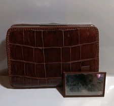 Vintage Leather Handbag / Clutch / Purse Brown Alligator Skin Pattern w/ Mirror