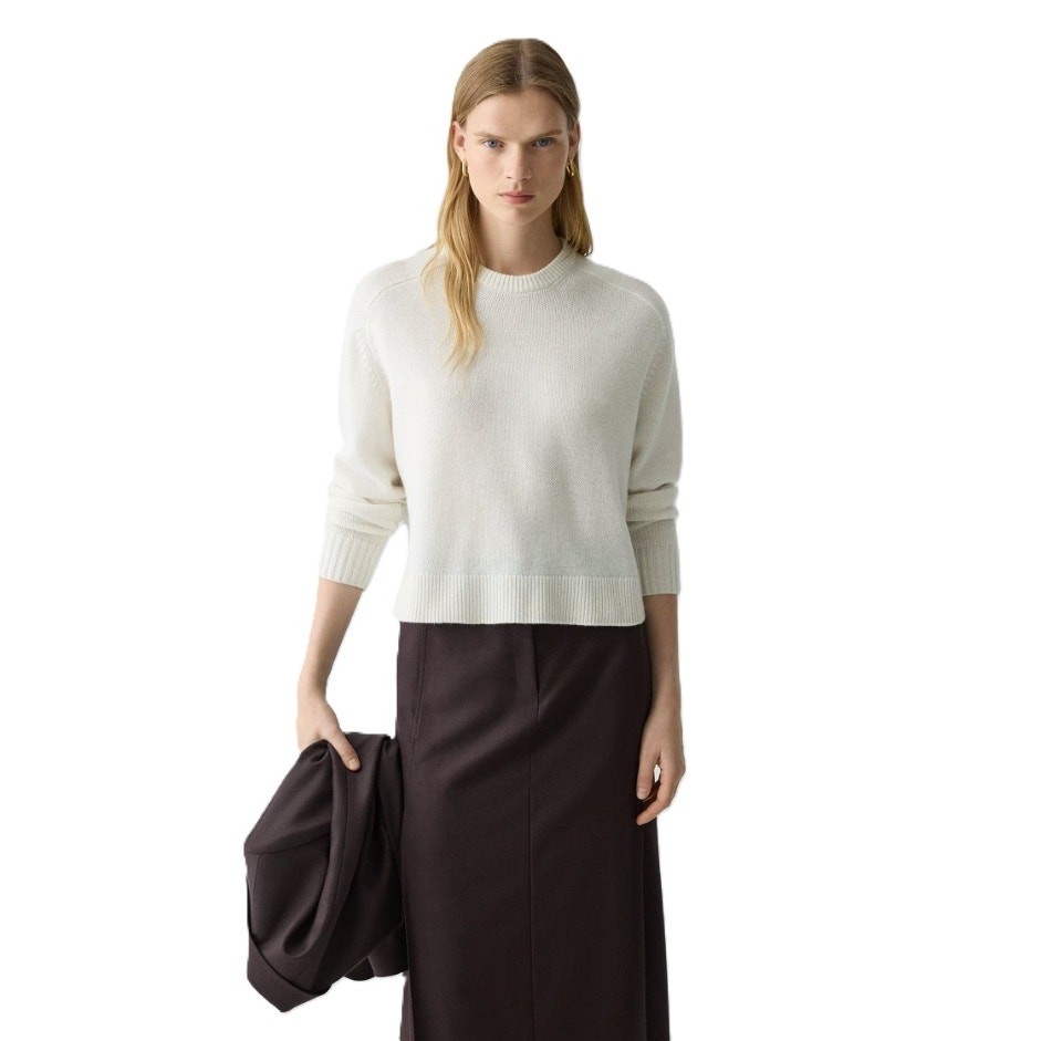 Theory Women Ivory Cable Knit Cashmere Classic Casual Cropped Sweater Size P/XS