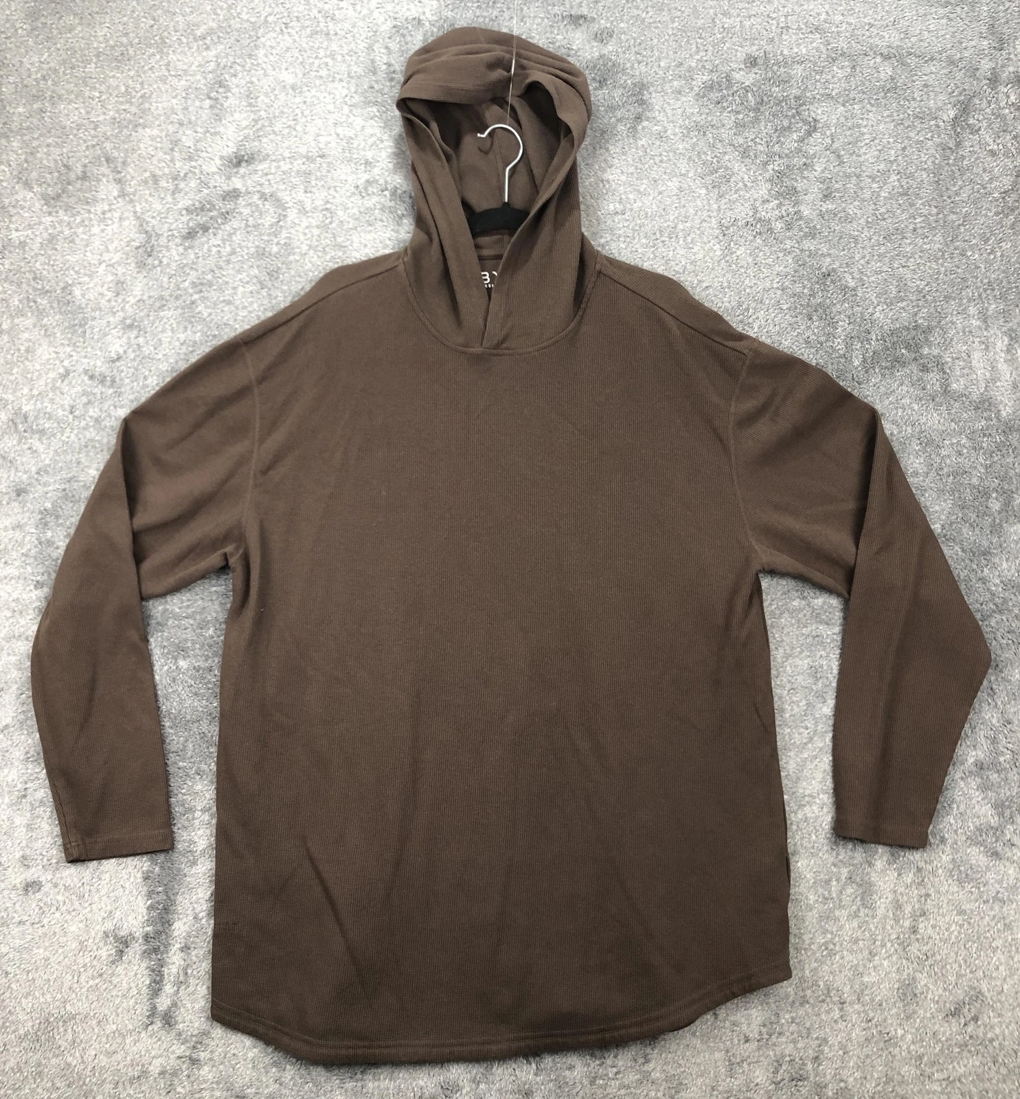 BYLT Basics Hoodie Mens 2XL Brown Thermal Waffle Knit Stretch Pullover Tagless