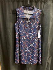 Lulu B L Collar Zip Dress Chain Design Blue Red UPF50