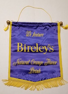 Vintage Bireley's Orange Drink purple and yellow cloth pennant near mint