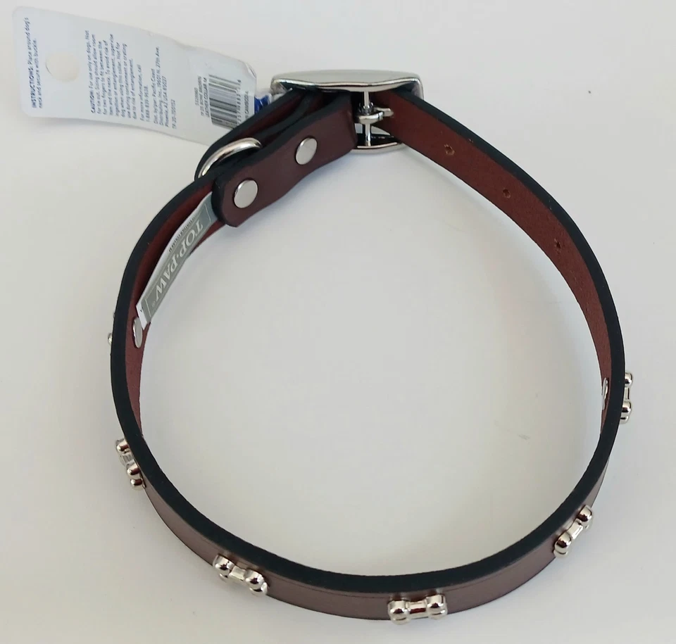 Collar de perro Top Paw de metal con hueso tachonado de cuero marrón talla mediana 14-18" ¡NUEVO!!! Foto 3 de 4