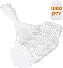 1000 PCS White Price Tags with String Attached, 1.75 X 1.1 Inches, Writable Lab