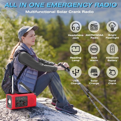 Emergency Wind Up Solar Hand Crank Radio Power Bank FM/AM USB Charger LED Torch - Picture 3 of 7