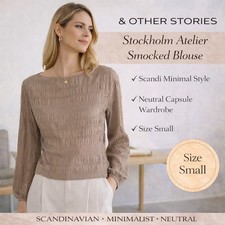 Other Stories Stockholm Atelier Smocked Blouse Boat Neck Taupe Boho