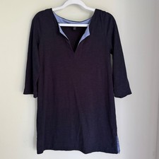 J. Crew 100% Cotton Dress Tunic Cover-Up Navy Blue 3/4 Sleeve Contrast Trim SZ S