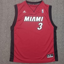 Miami Heat Jersey Mens XL Red Black NBA Basketball Dwyane Wade 3 Adidas Tank