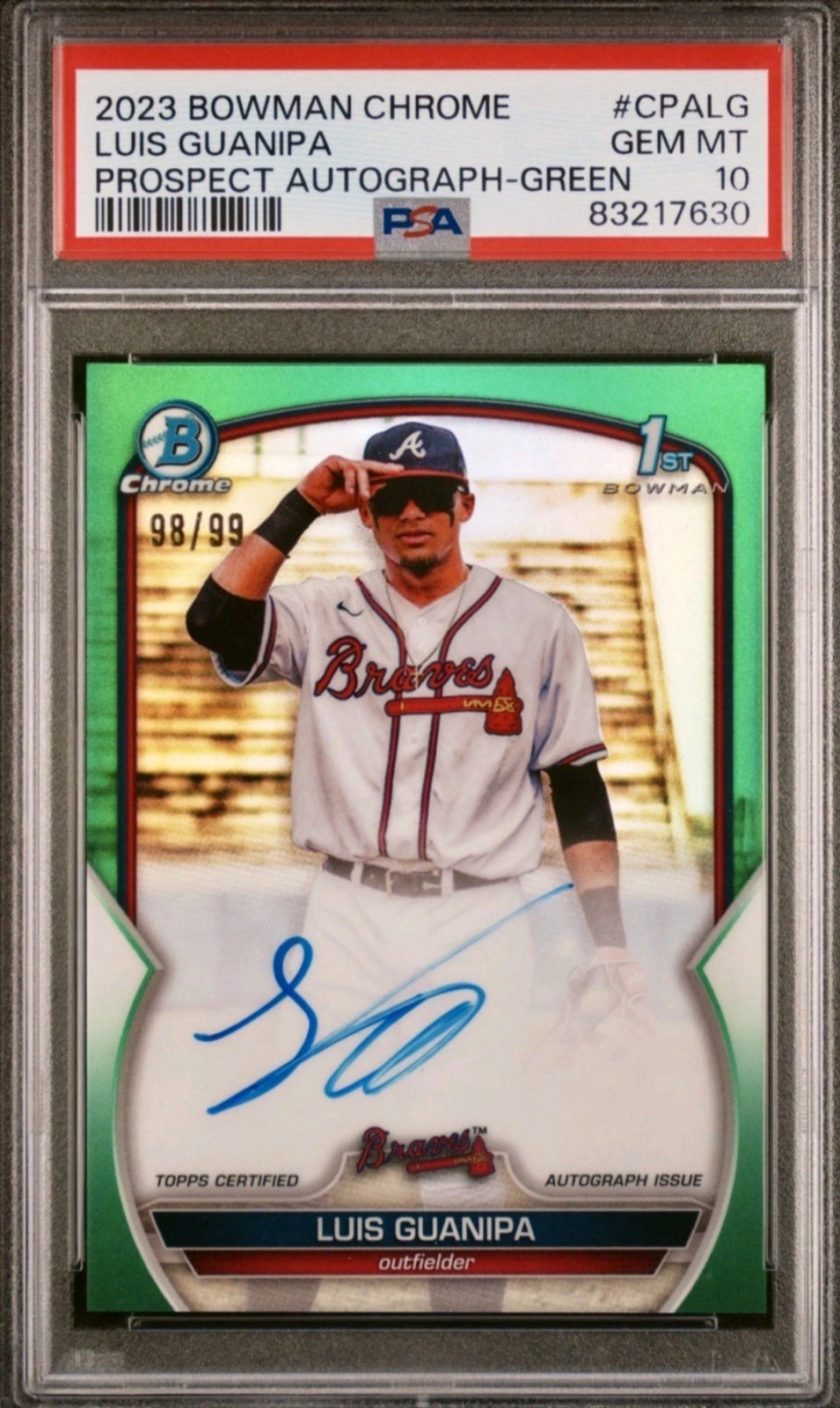 Luis Guanipa Green Auto #/99 🔥 2023 Bowman 1st Chrome Prospect Autograph PSA 10