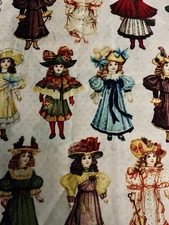 Victorian Paper Dolls  Chester Historical Society Blue Hill Fabrics # 8019 BTFQ