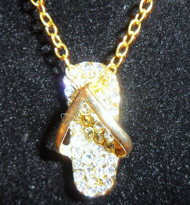 Price Drop New Goldtone Rhinestone Flip Flop Pendant Necklace Summer