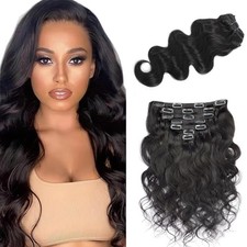 Natural Black 16 Inch Body Wave Human Hair Clip In Extensions