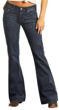 Rock  Roll Denim Ladies Mid Rise Extra Stretch Trousers- Dark Wash