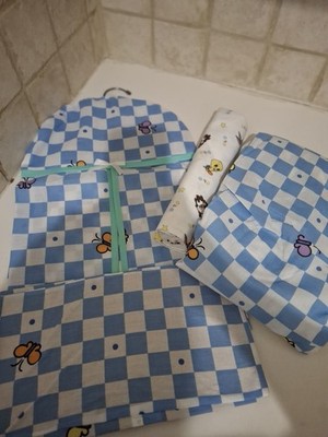Vintage Looney Tunes 3pc Accessories Nursey Room Set Blue White Checker Print