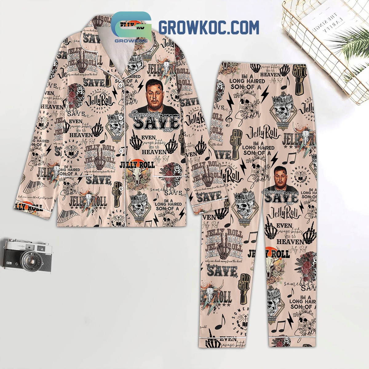 Jelly Roll Heaven Fan Polyester Comfy Pajamas Set for Women