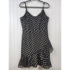 Banana Republic Black Gold Metallic Clip Dot Ruffle Mini Dress Womens Size 8