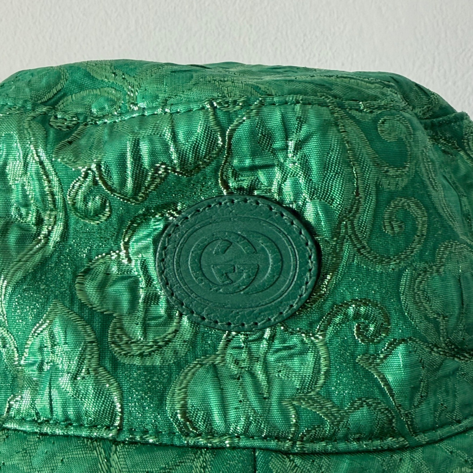 Auth Gucci Hat Bucket Style Reversible Green Metallic GG Monogram Size S Retro thumbnail 8