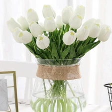 White Artificial Tulips 20 PCS 13 Inch Real Touch PU Faux Flowers