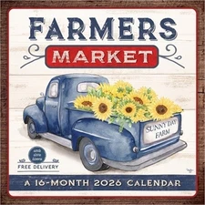 Farmer's Market 2026 12 X 24 Inch (Hanging) Monthly Square Wall Calendar Featuri