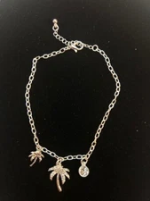 Ankle Bracelet Clear Crystal Shore Palm Tree