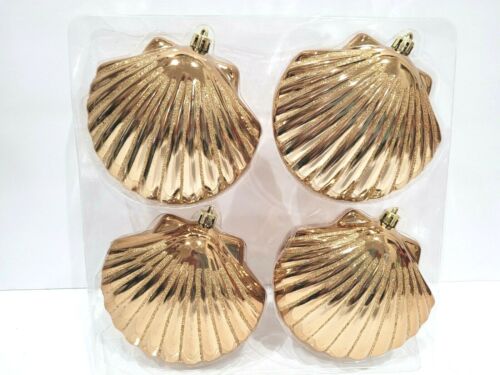 Coastal Beach Gold Clam Clams Plastic Nautical Christmas Ornaments Decor 4" - Picture 2 of 3
