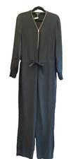 Rag Bone Jumpsuit Black Crepe Size 2 Long Sleeve Front Zip Romper with Pockets