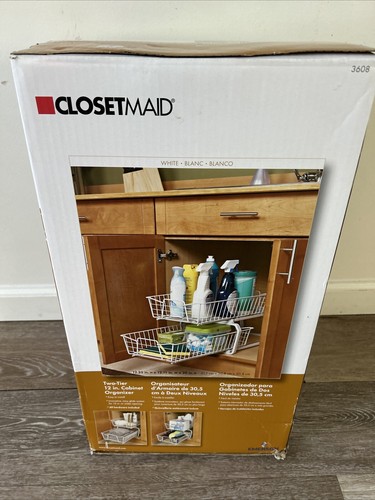 CLOSETMAID 3608 12.11 IN. W 2-TIER SLIDING CABINET ORGANIZER IN WHITE