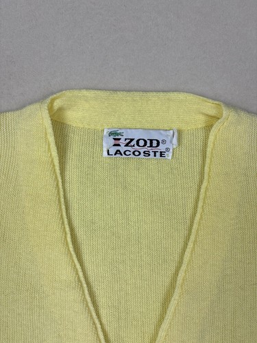 Vintage 80s Yellow Izod Lacoste Cardigan Grandpa Sweater Button Front Men’s XL - Picture 2 of 4