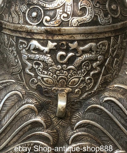 Ancien encensoir vente visage dynastie argent double phénix oiseau mouton chèvre dragon loong bête