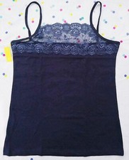 LADIES PLAIN STRETCHY COTTON TOPS LACE DESIGN STRAPPY VEST CAMISOLE HIGH QUALITY
