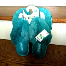 ROXONI Turquoise Aqua Plush Fur Slippers Sandals Slide On Shoes Size 8.5 9 💗186