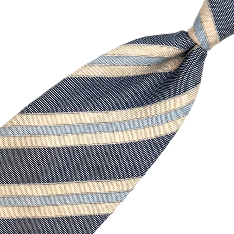 Corbata Pal Zileri - Corbata Gris Azul Crema Patrón Rayas Diagonales Italia 90% Seda Foto 4 de 4