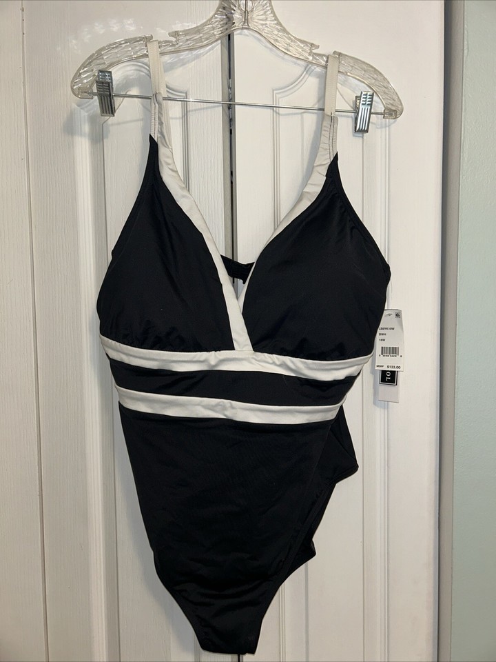 NWT La Blanca Island Goddess One Piece Black & White Striped 18W eBay