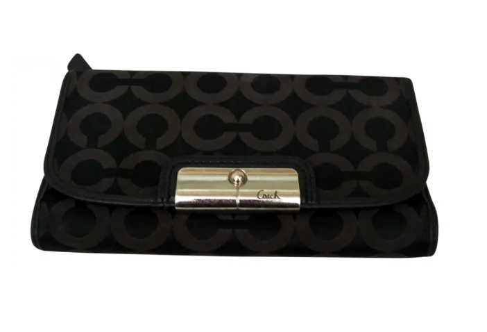 Coach Black Signature C Canvas Wallet w/ Snap Closure & Leather