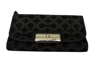 Coach Black Signature C Canvas Wallet w/ Snap Closure & Leather