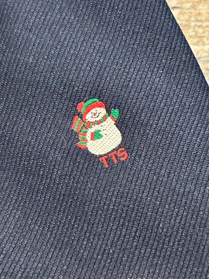 Alynn винтажный синий снеговик рождественский праздник вышитый тварь опрятный галстук - Изображение 2 из 4