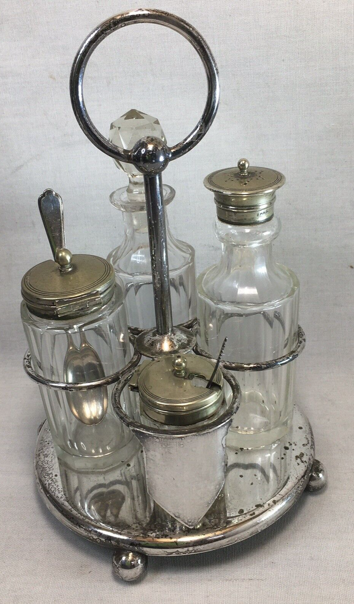 antique 4-piece epns SILVER PLATE condiment graves sheffield