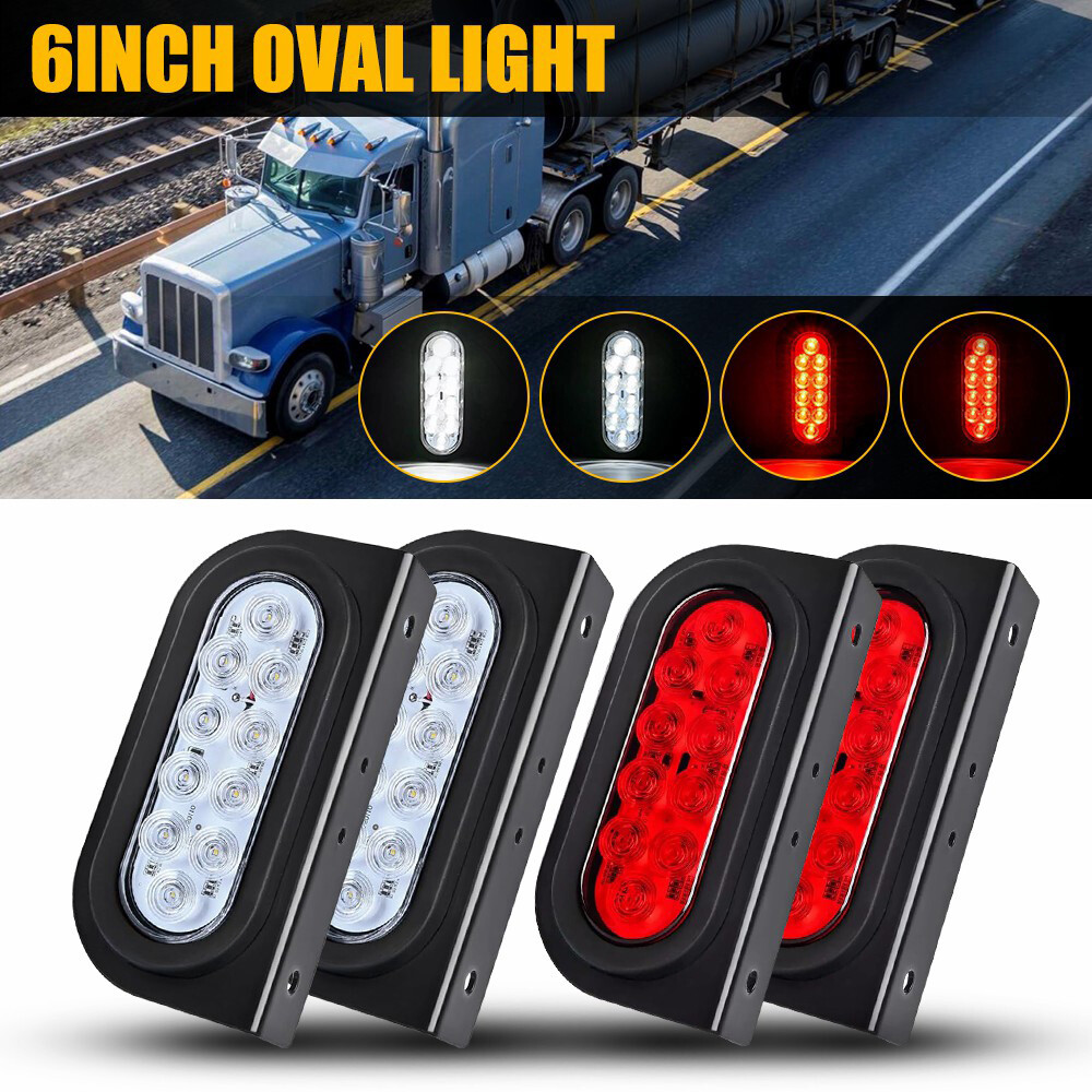 6Inch Red White Oval Light w/ Mounting Bracket 8pcs Waterproof Trailer Light