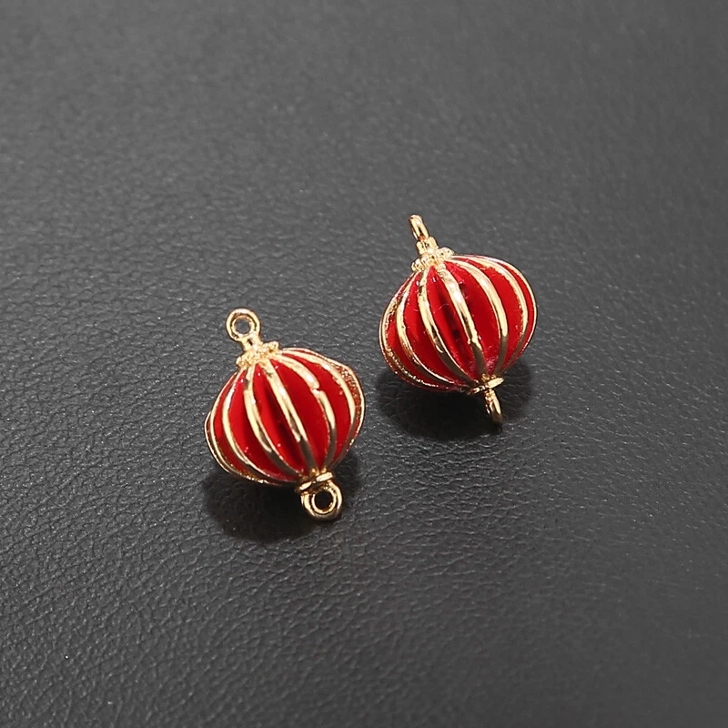 Nuevos pendientes colgantes de bola 10 piezas conectores linterna de la suerte de latón esmaltado rojo hágalo usted mismo Foto 3 de 4