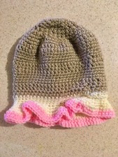 Cute Handmade Crocheted Toddler Bucket Hat in Beige, White, Pink