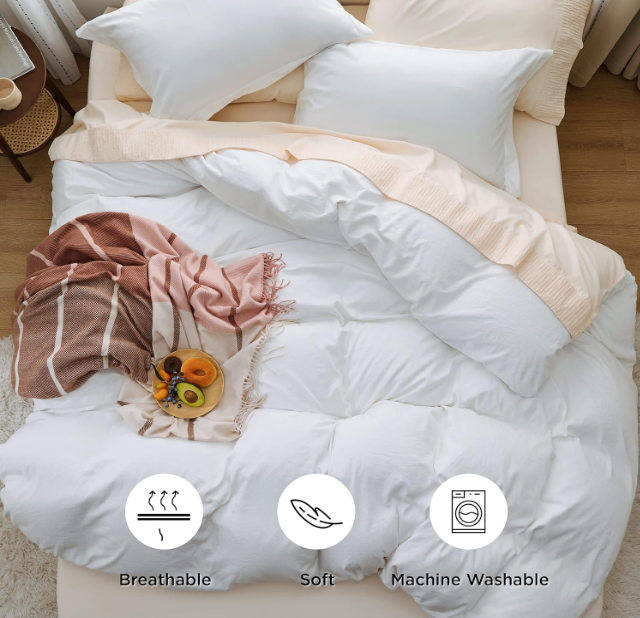 White Duvet Cover Set 3 PCS Queen 1 Duvet Cover with Zipper 2 Pillow