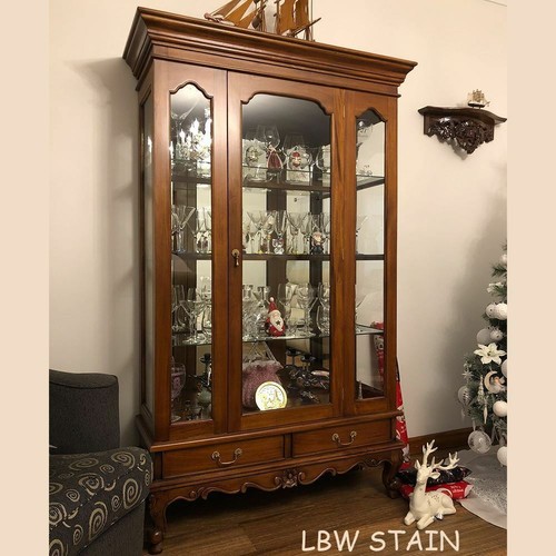 Mahogany Wood Single Door Glass Display Cabinet w/ Drawers Antique Chippendale S - Picture 7 of 7
